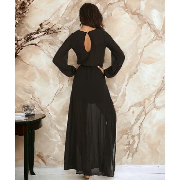 NEW Show Me Your Mumu Jocelyn Maxi Black Dress XXS W/STRETCH Slit Leg MSRP $235 - Picture 4 of 7